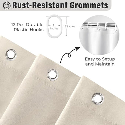 Seasonwood Beige Ruffle Shower Curtain 72x78 Inch Neutral Shower Curtain Button Design Farmhouse Country Style Rustic Decorative Fabric Shower Curtains