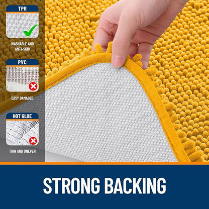 OLANLY Small Bathroom Rugs 24x16, Extra Soft Absorbent Chenille Bath Rugs | Golden Yellow, Quick-Drying Rubber Backing, Washable Bath Mat for Bathroom Floor, Tub and Shower, Home Decor Accessories