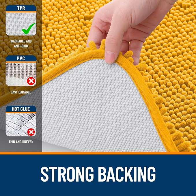 OLANLY Bathroom Runner Rugs 70x24, Extra Soft Absorbent Chenille Bath Rugs | Golden Yellow, Quick-Drying Rubber Backing, Washable Long Bath Mat for Bathroom Floor, Tub and Shower, Home Decor Accessories