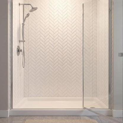 From Plain To Beautiful In Hours 133-HERR-KIT Herringbone Tile Tub and Shower Wall Panels Surround, Gloss White, 96 Square Feet