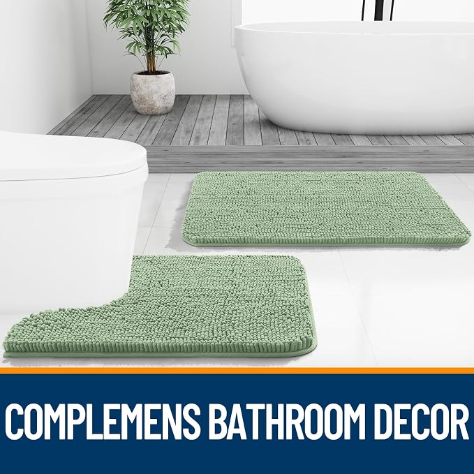 OLANLY Bathroom Runner Rugs 59x24, Extra Soft Absorbent Chenille Bath Rugs | Sage Green, Quick-Drying Rubber Backing, Washable Long Bath Mat for Bathroom Floor, Tub and Shower, Home Decor Accessories