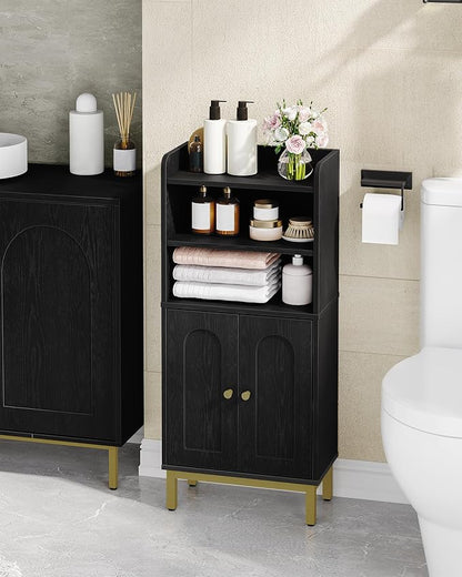Hzuaneri Bathroom Storage Cabinet, Small Floor Cabinet with 2 Door | Toilet Paper Cabinets, Bathroom Organizer with Adjustable Shelf, for Small Spaces, Black, Arch Door,7.1" Dx14.6 Wx32.7 H