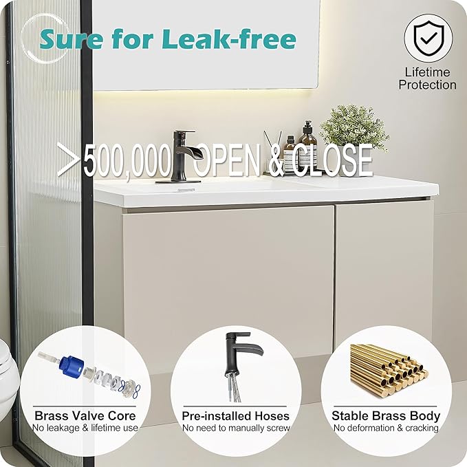 Waterfall Bathroom Sink Faucet Oil Rubbed Bronze, Brass Single Handle Bathroom Faucet 1 Hole or 3 Hole (4 Inch), Modern Bathroom Vanity Faucets with Pop Up Drain & Deck Plate for Rv Farmhouse