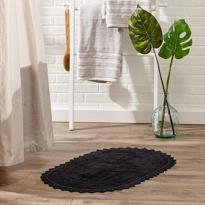 DII Crochet Collection Reversible Bath Mat, Large Oval, 21x34, Black