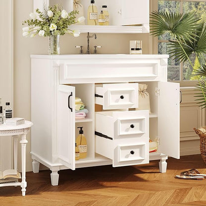 Merax 36" Bathroom Vanity with Sink Combo, Wood Freestanding Storage Cabinet Set W/2 Soft Closing Doors and 2 Drawers