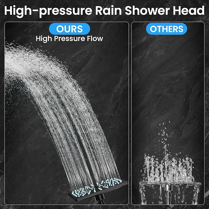 Veken Multi-Function Rain Shower Head with Handheld, High Pressure, Square | Rainfall Showerhead, Dual shower heads Combo, 5-mode Detachable Hand Held Spray with Hose, regaderas para shower, Matte Black