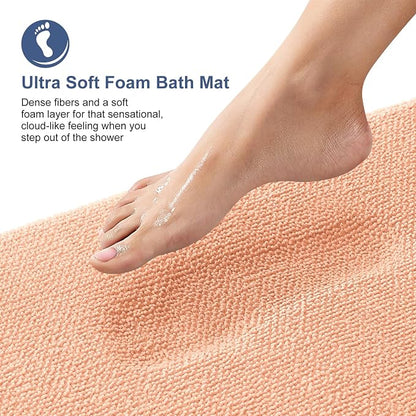 OLANLY Memory Foam Small Bathroom Rugs 24x16, Absorbent Bath Mat, Peach | Soft Quick Dry Bath Rugs, Non-Slip Carpet, Machine Washable Mat for Bathroom Floor, Tub and Shower, Home Decor Accessories