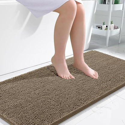 OLANLY Bathroom Runner Rugs 47x24, Extra Soft Absorbent Chenille Bath Rugs | Tan, Quick-Drying Rubber Backing, Machine Washable Long Bath Mat for Bathroom Floor, Tub and Shower, Home Decor Accessories