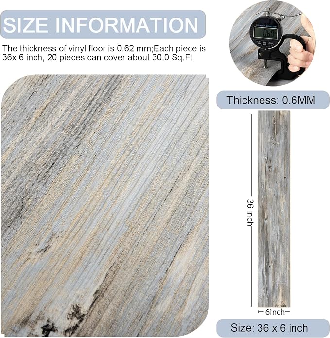 Peel and Stick Floor Tile, 20 Pcs, 30.0 Sq.Ft, Vinyl Flooring Self Adhesive | Durable, Natural Wood Look Floor Tiles Peel and Stick Waterproof for Bedroom, Kitchen, RV, Bathroom Living Room