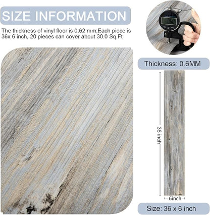 Peel and Stick Floor Tile, 20 Pcs, 30.0 Sq.Ft, Vinyl Flooring Self Adhesive | Durable, Natural Wood Look Floor Tiles Peel and Stick Waterproof for Bedroom, Kitchen, RV, Bathroom Living Room