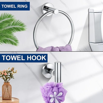 5 Pieces Bathroom Hardware Accessories Set Polished Chrome, 24Inch RoundTowel Racks Set for Bathroom, SUS304 Stainless Steel Towel Bar Set, Toilet Paper Holder with Shelf Wall Mounted