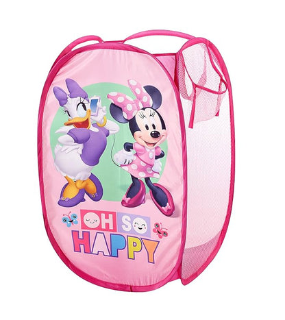 Disney Minnie Mouse Pop-Up Hamper,“Oh So Happy” Design, 21”H x 13.5”W x 13.5”L, Durable & Collapsible Laundry Basket with Carry Handles for Kids Room