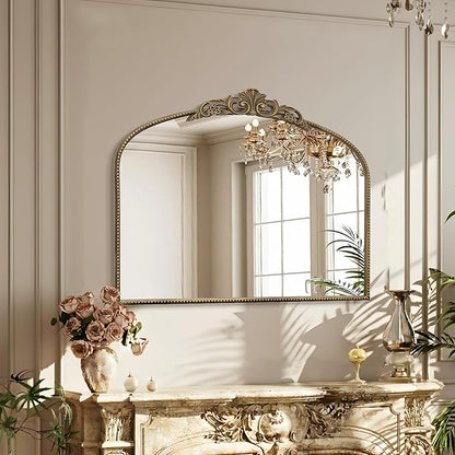 Micasso Vintage Gold Wall Mirror: 40"x29" Baroque Antique Arched Mirror | Traditional Ornate French Decorative Mirror for Bedroom/Bathroom/Fireplace/Entryway/Hallway/Dresser/Vanity/Mantel/Nightstand
