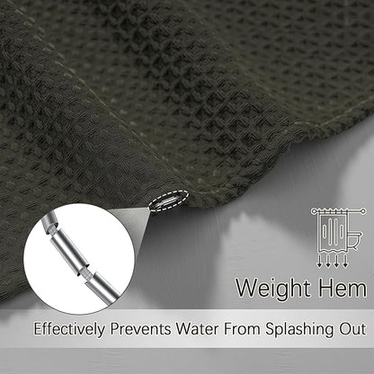 Shower Curtain Waterproof Waffle Weave Fabric, 256GSM Heavy Duty Thick Shower Curtain Set for Bathroom, Hotel Spa Luxury Modern Shower Curtains with 12 Metal Hooks, 72Wx78H Brown