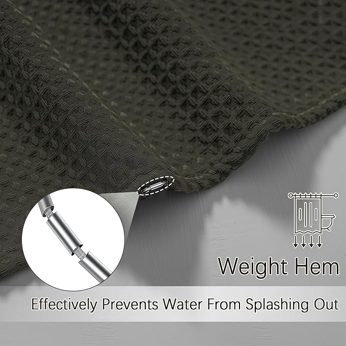Brown Shower Curtain Waffle Weave Textured Fabric Heavy Duty Shower Curtain Set for Bathroom, Waterproof 256GSM Weighted Hotel Quality Luxury Bath Curtain Set with 12 Hooks, 72Wx72H