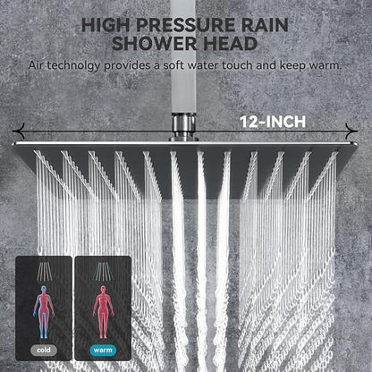 Rain Shower System With Complete 6 Pcs Body Sprays Jets And Pressured Balance Rough-in Valve,12Inch Rainfall Shower Head And Handheld, Modern Brushed Nickel Ceiling Mount Shower Faucet Sets