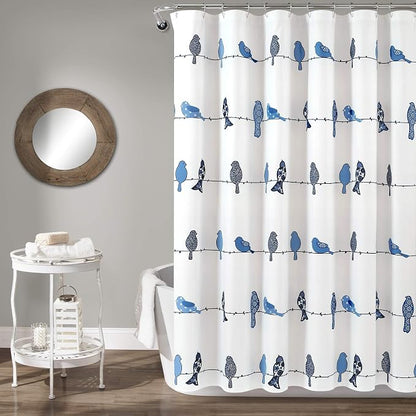 Lush Decor Rowley Birds Shower Curtain, 72” W x 72” L, Navy - Colorful Floral Bird Pattern - Whimsical & Playful Bird Shower Curtain - Farmhouse, Coastal, & Boho Bathroom Decor (Pack of 6)