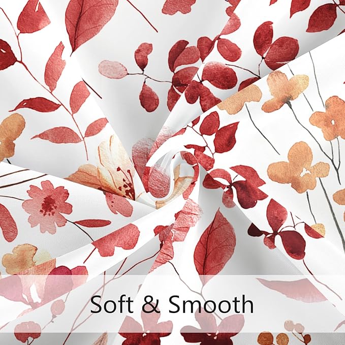 Red Floral Shower Curtain, Cute Flower Fabric Shower Curtains for Bathroom, Watercolor Wildflower Butterfly Cloth Shower Curtain Set with Hooks, 72x72