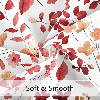 Red Floral Shower Curtain, Cute Flower Fabric Shower Curtains for Bathroom, Watercolor Wildflower Butterfly Cloth Shower Curtain Set with Hooks, 72x72