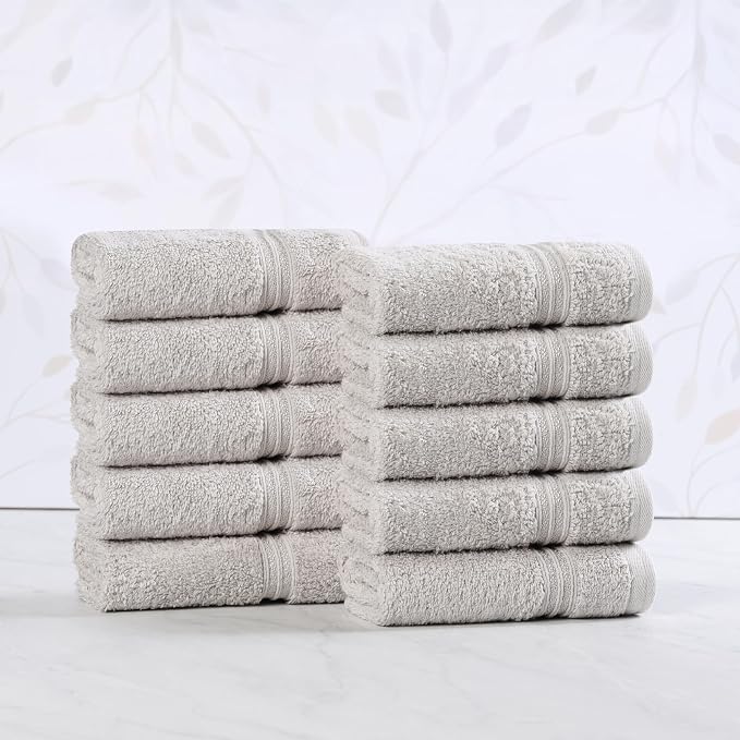 Superior Egyptian Cotton 10-Piece Face Towel Set , Small Towels For Facial, Spa, Quick Dry, Absorbent Towels, Bathroom Accessories, Guest Bath, Home Essentials, Washcloth, Airbnb, Silver