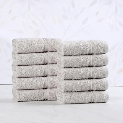Superior Egyptian Cotton 10-Piece Face Towel Set , Small Towels For Facial, Spa, Quick Dry, Absorbent Towels, Bathroom Accessories, Guest Bath, Home Essentials, Washcloth, Airbnb, Silver