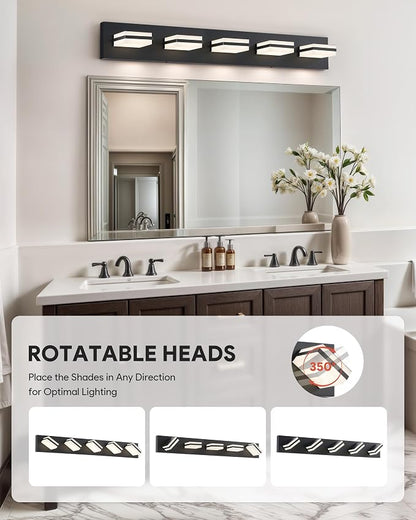 VONLUCE LED Modern Bathroom Vanity Light Fixture, Matte Black | 34'', 5-Light, 3CCT, 360° Rotate, High CRI, Flicker-free, Dimmable, Memory Function, Waterproof IP44, Easy Installation