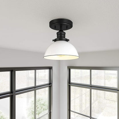 Design House Savannah Rustic Farmhouse Ceiling Light, Semi-Flush Mount, Dimmable, White Metal Shade, Matte Black, 8 in x 8 in x 9 in, 588319