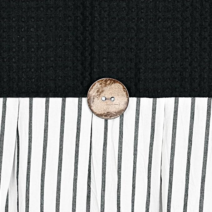 DOSLY IDÉES Farmhouse Shower Curtain, Black and Black Striped, Button Curtain, Spa Waffle and Cotton Woven Fabric, Rustic Charm Country Chic Style, 72x84 in