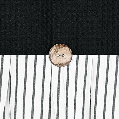 DOSLY IDÉES Farmhouse Shower Curtain, Black and Black Striped, Button Curtain, Spa Waffle and Cotton Woven Fabric, Rustic Charm Country Chic Style, 72x84 in