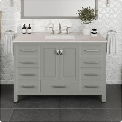 Eviva Aberdeen 48 in. Gray Single Sink Bath Vanity with Carrara Quartz Top and Undermount Porcelain Sink