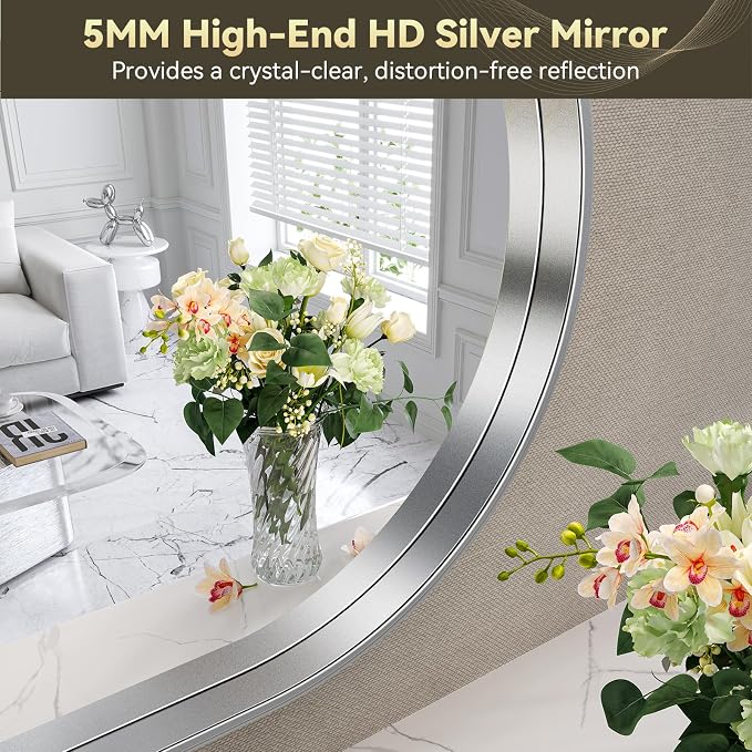Brightify Arched Mirror 24 x 32 Inch, Silver Arch Mirror for Wall | Metal Frame Silver Bathroom Mirror, Arched Top Bathroom Vanity Mirror for Living Room Bedroom Mantel Entryway Hallways