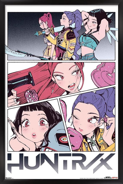 Trends International Netflix KPop Demon Hunters (2025) - Huntrix Manga Panels Wall Poster, 34L x 22.4W, Black Framed Version