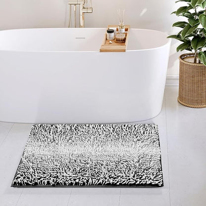 Hearth & Harbor Bathroom Rugs, Chenille Bath Mat - Machine Washable Bath Mats for Bathroom Non-Slip Backing Rubber, Quick Dry Bathroom Mat, 20 x 32 - Ombre Black