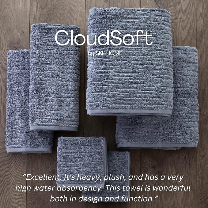 SKL Home CloudSoft Hand Towel Set, 2-Piece, 100% Cotton Luxury, Smoke Blue | Premium spa-level quality. 600 GSM weight. Ultra plush & absorbent. For use in the bathroom, kitchen, bar or any sink space.