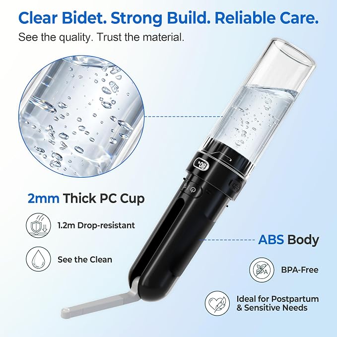 Electric Portable Bidet – Rechargeable Travel Bidet for Women Postpartum Care & Personal Hygiene | 3 Pressure Modes for Home Travel & Camping, Black