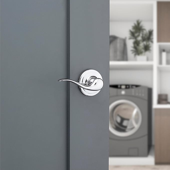 Kwikset Tustin Interior Passage Door Handle, Lever For Closet and Hallway Doors, Reversible Non-Locking Handle Lever, Polished Chrome