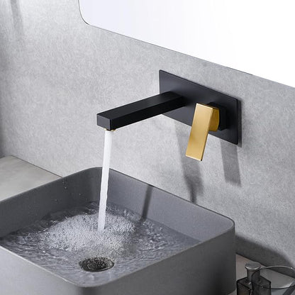 SUMERAIN Wall Mount Bathroom Faucet Black and Gold Finish, Lavatory Vessel Sink Faucet with Rough in Valve