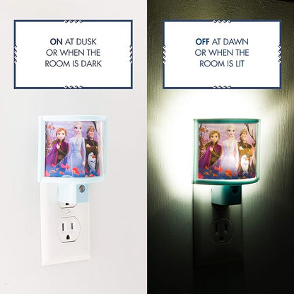 Disney Frozen Plug in Night Light with Dusk to Dawn Sensor, Wrap Shade | Plug-in, Dusk to Dawn, Girls Bedroom Decor, UL-Listed, Ideal for Nursery, Bathroom, 46276