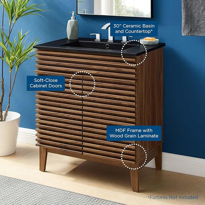 Modway Render 30" Bathroom Vanity with Sink in Walnut Black