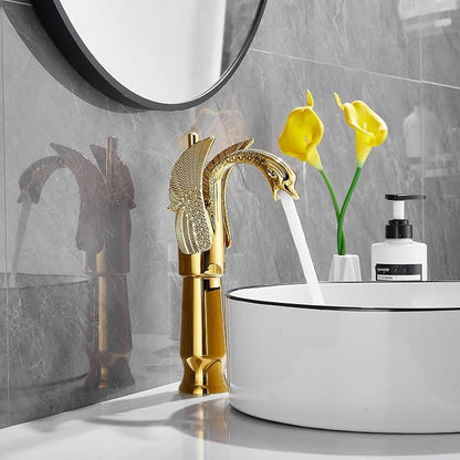 Gold Swan Shape Single Handle One Hole Bathroom Vessel Sink Faucet Deck Mount Lavatory Sink Faucet