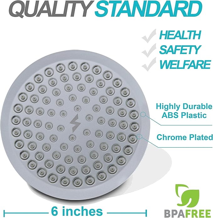 SparkPod Rain Shower Head, 6 Inch Round, Charcoal Grey Finish | High Pressure Shower Heads, 90 Nozzles, Adjustable Showerhead, No Tools Needed, Universal Connection