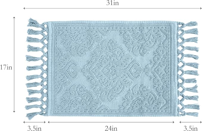 Jean Pierre - Ricardo Bath Mat, Woven Fringe Bathroom Rugs, 100% Cotton, Premium Bathroom Decor - Measures 17" x 31" - Light Blue
