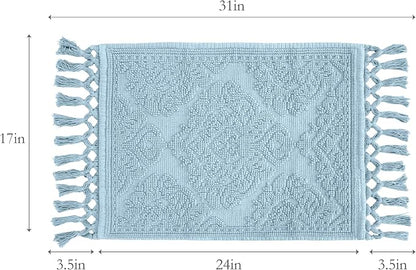 Jean Pierre - Ricardo Bath Mat, Woven Fringe Bathroom Rugs, 100% Cotton, Premium Bathroom Decor - Measures 17" x 31" - Light Blue