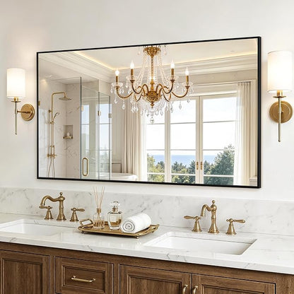 Bathroom Vanity Mirror for Over Sink, 55x30 Inch Matte Black Mirror | Shatterproof Tempered Glass, Anti-Rust Metal Frame, Rectangle Wall Mirrors for Bedroom, Living Room & Entryway