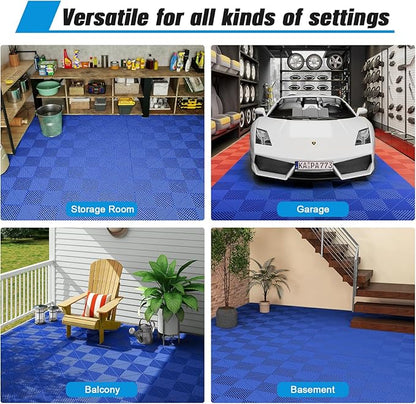 Jocoevol 12-Pcs Interlocking Tile, 12" x 12" Indoor/Outdoor Self-Drainage Interlocking Floor Tiles, Non-Slip Heavy-Duty Polypropylene Splicing Flooring Tile for Garage Patio Pool Bathroom, Blue