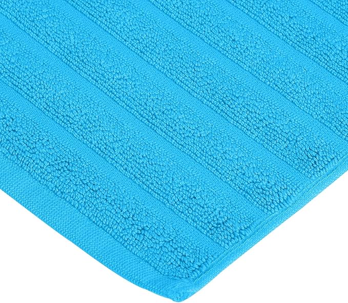 Superior Striped Bath Mat 2-Pack, 100% Combed Cotton, Luxury Spa Ribbed Texture, Durable and Washable Bathroom Mats - Aster Blue, 22" x 35" each