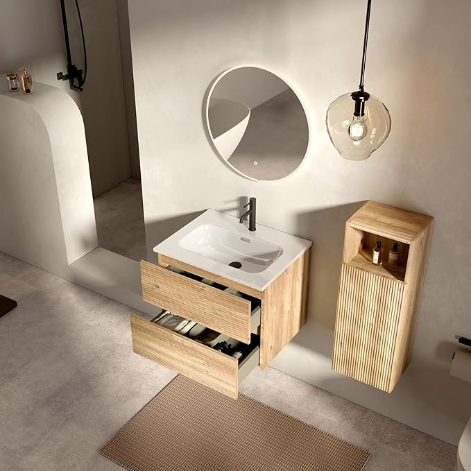 24'' Floating Bathroom Vanity with Sink Combo, Small Bathroom Cabinet with 2-Soft Close &Large Storage Drawers, for Small Space, Apartment, Hotel, Rough Oak