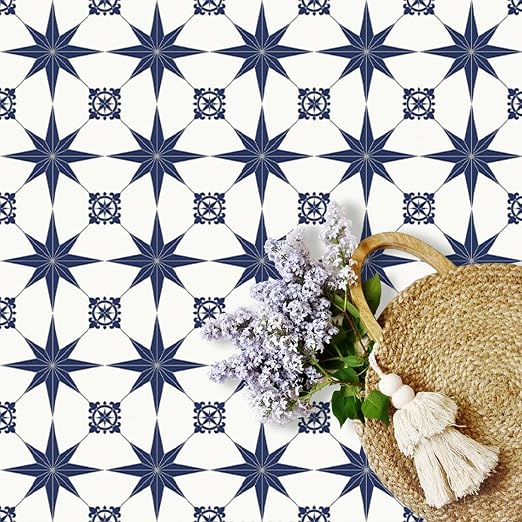 MORCART 20PCS 7.87" x 7.87" Peel and Stick Floor Tile, Blue Star | Self-Adhesive DIY Vinyl Flooring, Removable and Waterproof Tile Sticker for Bathroom, Kitchen, Wall, Bedroom, Stairs