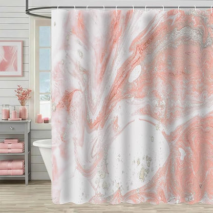 Pink Marble Shower Curtain Modern Abstract Pink and Silver White Art Shower Curtains for Bathroom Waterproof Polyester Fabric Bathroom Curtain 72 x 72 Inch with 12 Hooks