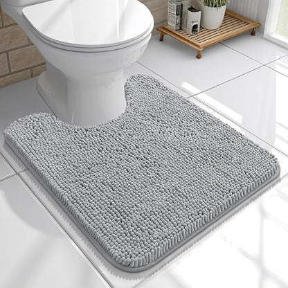 OLANLY Toilet Rugs U-Shaped 20x20, Soft Absorbent Chenille Contour Rugs | Light Grey, Quick-Drying Rubber Backing, Machine Washable Non-Slip Shaggy Bathroom Mat for Toilet, Home Decor Accessories